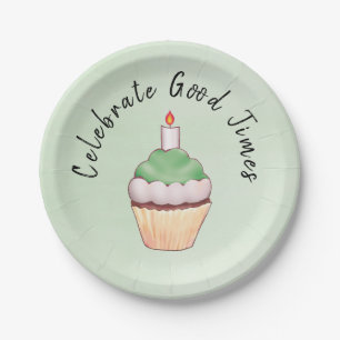 Celebrate Good Times Cupcake Green Pappteller