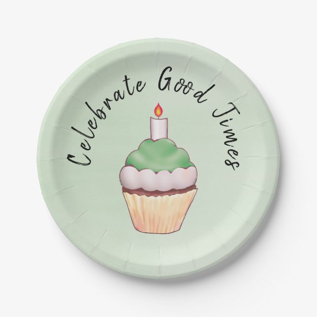 Celebrate Good Times Cupcake Green Pappteller (Vorderseite)