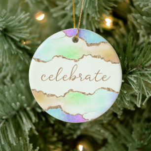 Celebrate Inspiration Word Rainbow Pastel Agate Keramik Ornament