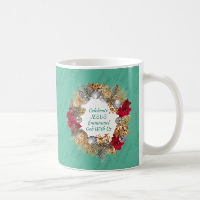 CELEBRATE JESUS Minze Green Christmas Monogram Kaffeetasse (Rechts)