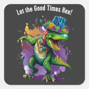Celebrate Mardi Gras mit Dancing T Rex Dinosaurier Quadratischer Aufkleber