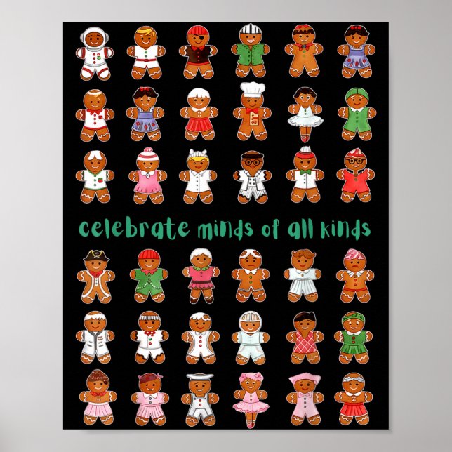Celebrate Minds Of All Kinds Gingerbread Autism Aw Poster (Vorne)