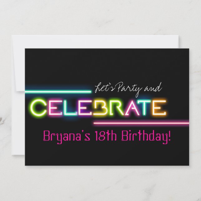 CELEBRATE Neon Glow Lights Rave Party Einladung (Vorderseite)