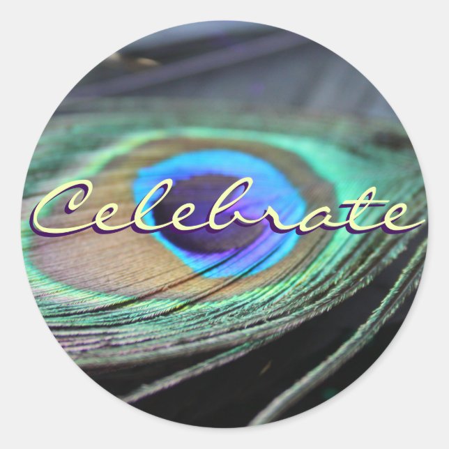 Celebrate Peacock Feather Custom Round Stickers (Vorderseite)