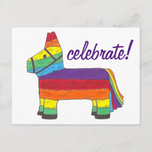 Celebrate Rainbow Piñata Mexico Fiesta Party Pride Einladungspostkarte