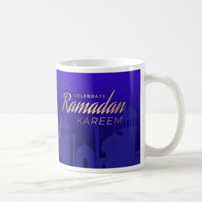 Celebrate Ramadan Kareem Gold Pattern Blau Kaffeetasse (Rechts)