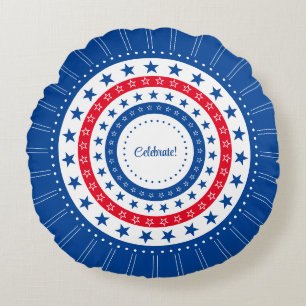 Celebrate Red, White und Blue Stars Rundes Kissen