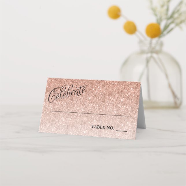 Celebrate Rose Gold Glitzer Personalisiert Platzkarte (Vorderseite)