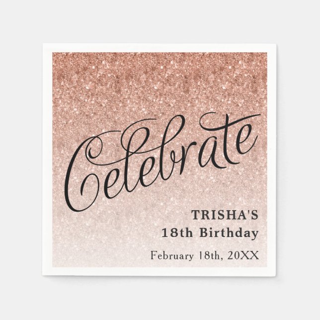 Celebrate Rose Gold Glitzer Personalisiert Serviette (Vorderseite)