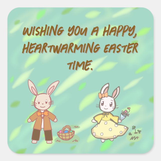 Celebrate Spring with Our Adorable Easter Bunnyシール Quadratischer Aufkleber (Vorderseite)