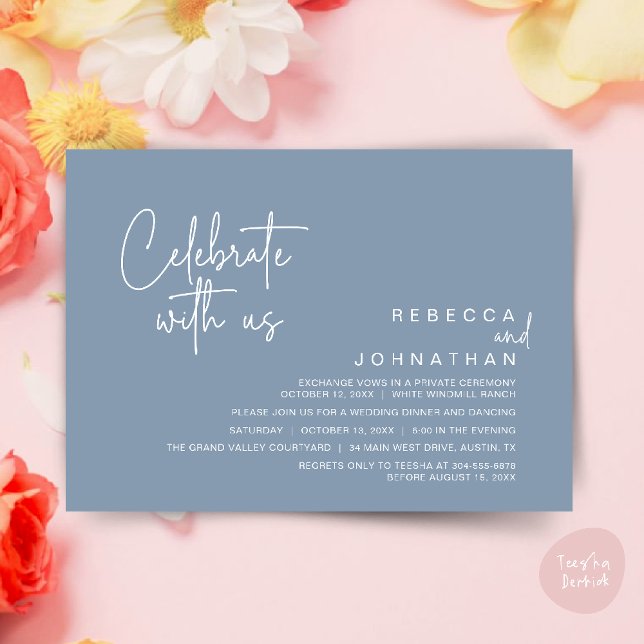 Celebrate with us, Modern Boho Wedding Reception  Einladung (Celebrate with us, Modern Boho Wedding Reception Invitation Card PDF Dusty Blue)