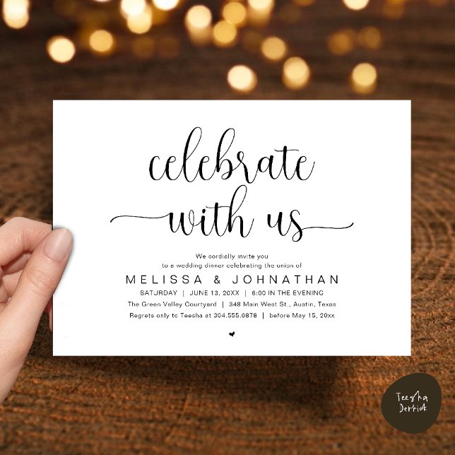 Celebrate With Us Modern Minimalist Wedding Dinner Einladung (Celebrate With Us, Modern Minimalist Wedding Reception Dinner Party Invites Card Black and White)