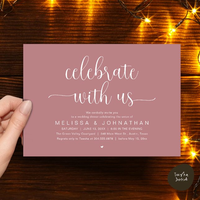 Celebrate With Us Modern Minimalist Wedding Dinner Einladung (Celebrate With Us, Modern Minimalist Wedding Reception Dinner Party Invites Card Dusty Rose Pink)
