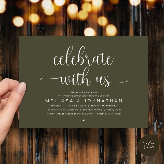 Celebrate With Us Modern Minimalist Wedding Dinner Einladung (Celebrate With Us, Modern Minimalist Wedding Reception Dinner Party Invites Card Olive Green)