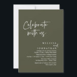 Celebrate with us, Modern Wedding Reception Einladung<br><div class="desc">Elegantly announce your happily ever after with our modern rustic aesthetic olive green theme wedding elopement celebration invitation card, "Celebrate with us". Tailored for couples continuing their love story, this invitation strikes a perfect balance of sophistication and charm, setting the scene for an unforgettable event. Featuring a modern contemporary script...</div>
