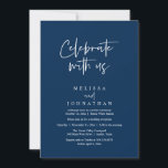 Celebrate with us, Modern Wedding Reception Einladung<br><div class="desc">Elegantly announce your happily ever after with our modern navy blue themed wedding elopement celebration invitation card, "Celebrate with us". Tailored for couples continuing their love story, this invitation strikes a perfect balance of sophistication and charm, setting the scene for an unforgettable event. Featuring a modern contemporary script design, it...</div>