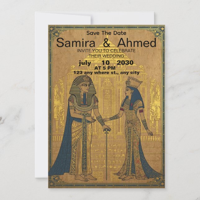 Celebrate Your Love with an Egyptian Pharaoh Weddi Einladung (Vorderseite)