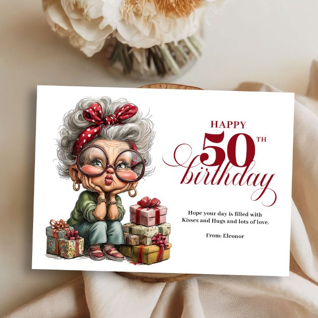 Celebrating 50 funny lady birthday greeting card einladung (Celebrating 50 funny lady birthday greeting card)