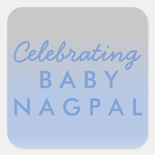 Celebrating Baby Blue Silver Ombre Showsticker Quadratischer Aufkleber (Vorderseite)