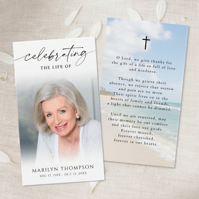 Celebrating the Life Beach Photo Memorial Cards (Von Creator hochgeladen)