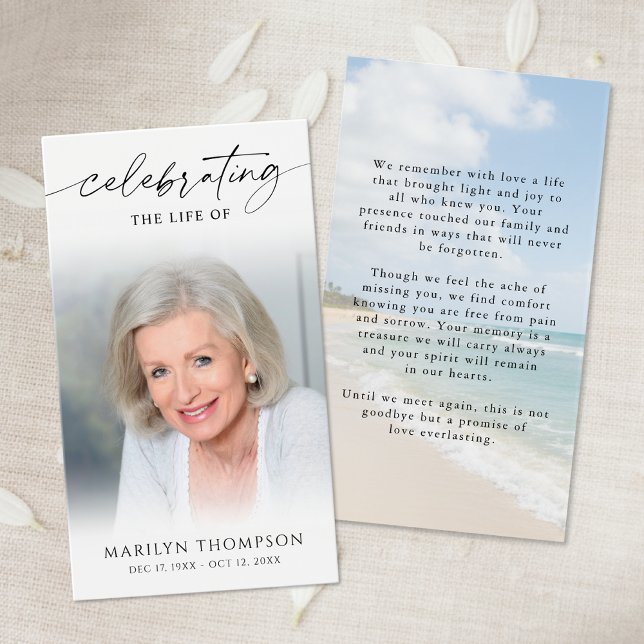 Celebrating the Life Beach Photo Memorial Cards (Von Creator hochgeladen)