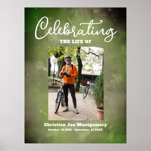 Celebrating the life Green Photo Funeral Poster (Vorne)