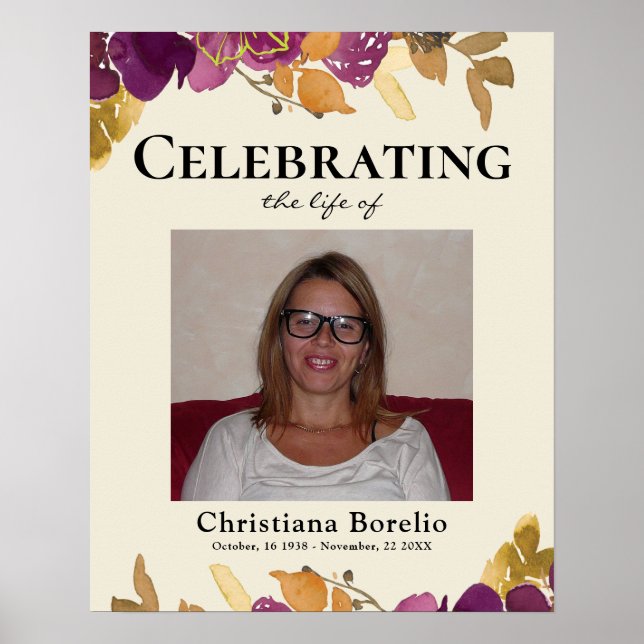 Celebrating the life Photo Floral Woman Funeral  Poster (Vorne)