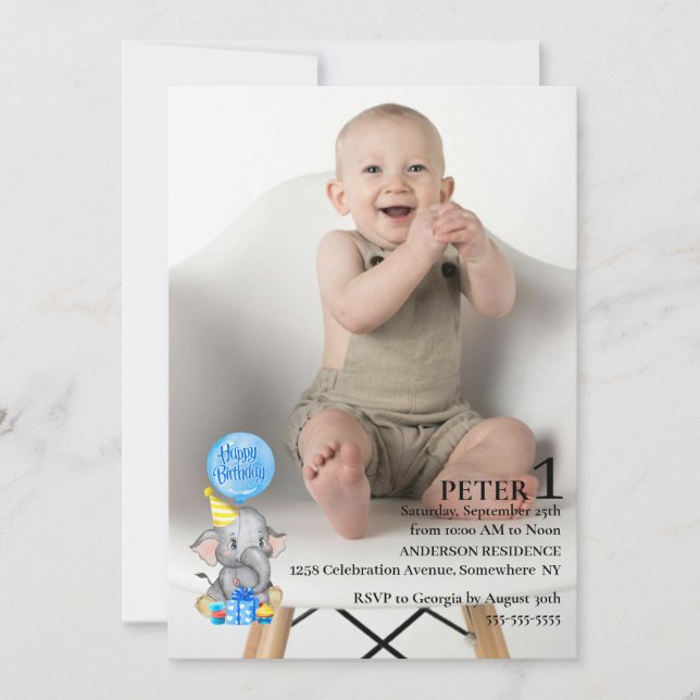  Celebrating Your Baby Boy’s First Birthday Einladung (Vorderseite)