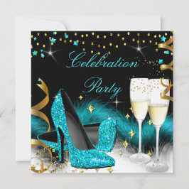 Celebration Champagne Party Aquamarin Blue High He Einladung