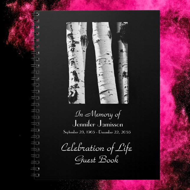 Celebration Life Guest Book Aspens Black and White Notizblock (Von Creator hochgeladen)