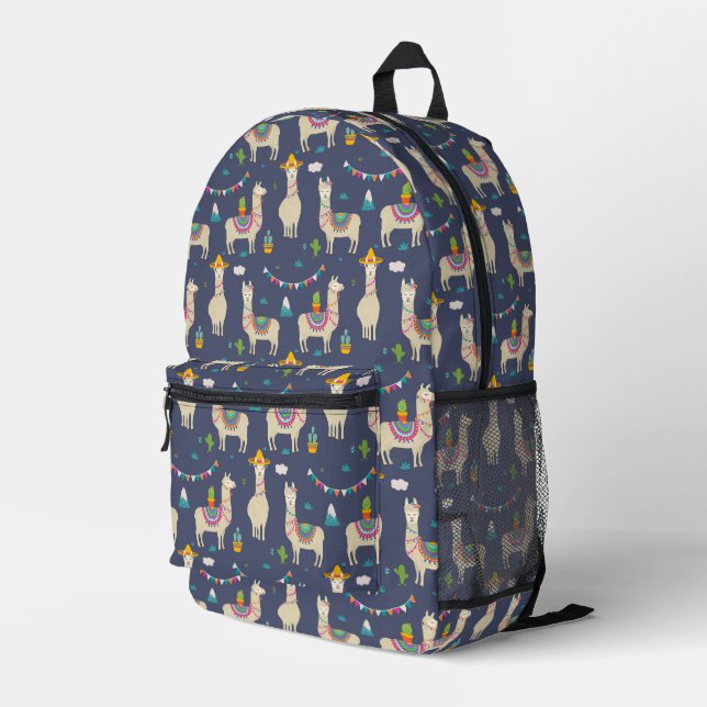 Celebration Llama Pattern Bedruckter Rucksack (Rückseitige Ecke Rechts)
