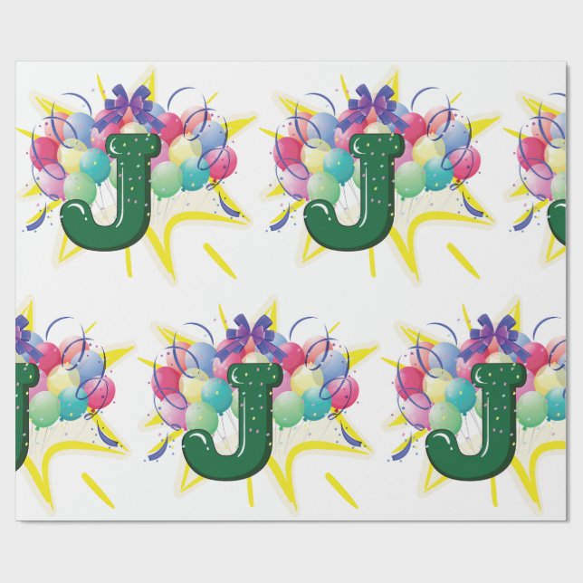 Celebration Monogram Letter J with Balloons Geschenkpapier (Flach)