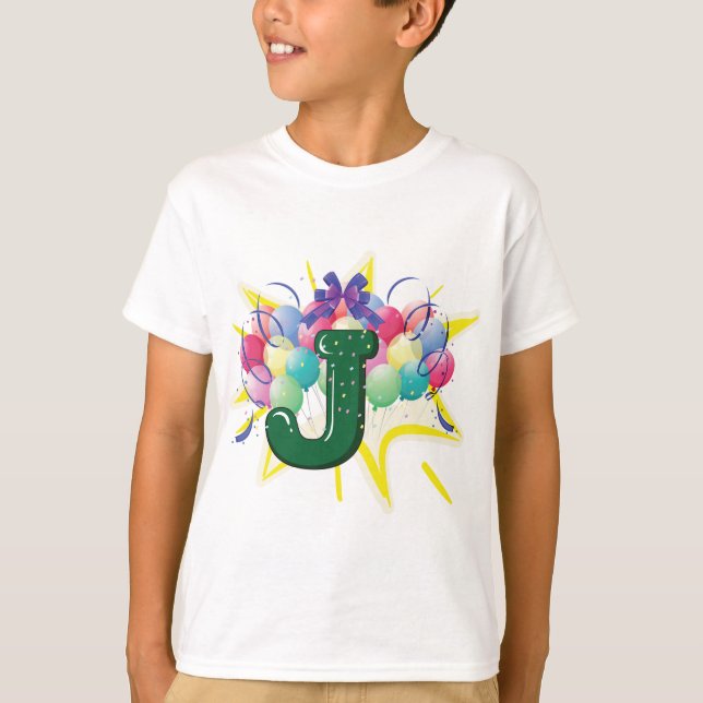 Celebration Monogram Letter J with Balloons T-Shirt (Vorderseite)