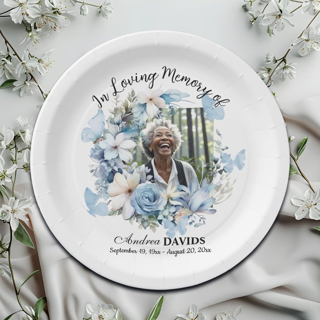 Celebration Of Life 1 Photo Garland Blue Floral  Pappteller (Von Creator hochgeladen)