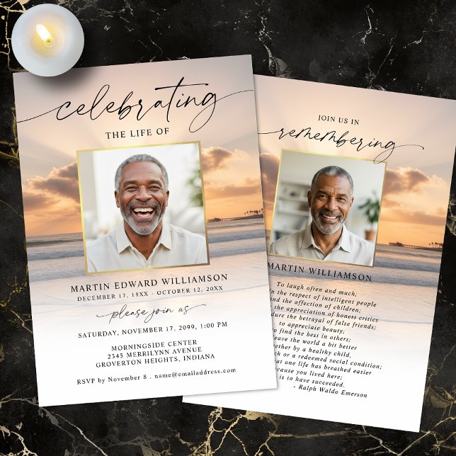 Celebration of Life Beach Sunset Photo Invitation Einladung (Von Creator hochgeladen)