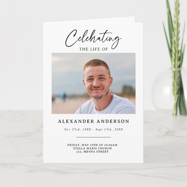 Celebration of Life Black White Memorial Funeral Programm (Vorderseite)