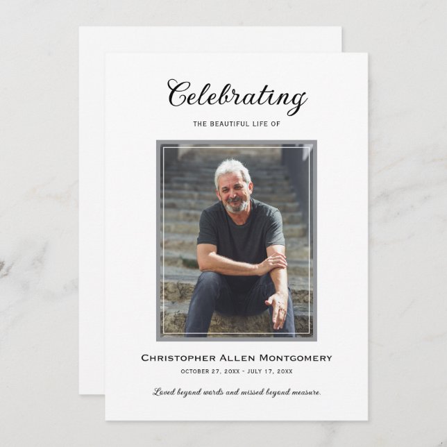 Celebration of Life Funeral Memorial Einladung (Vorne/Hinten)