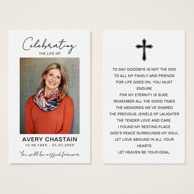 Celebration Of Life Funeral Photo Prayer Cards (Vorne & Hinten)