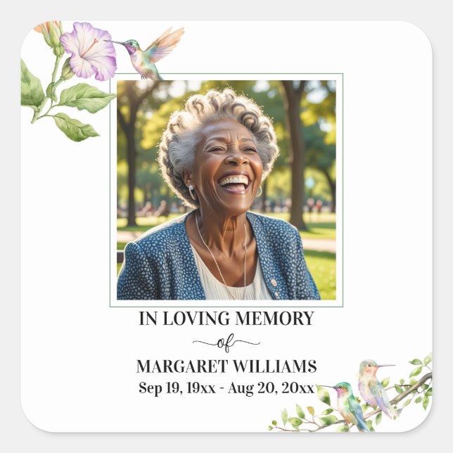 Celebration Of Life Hummingbirds Floral  Quadratischer Aufkleber (Vorderseite)