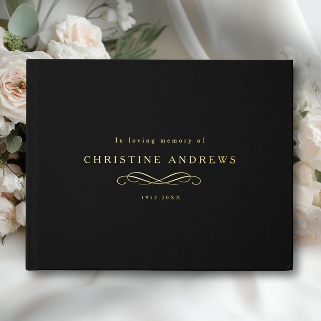Celebration of Life Memorial–Elegant Minimal Black Gästebuch (Celebration of Life Memorial–Elegant Minimal Black Foil Guest Book)