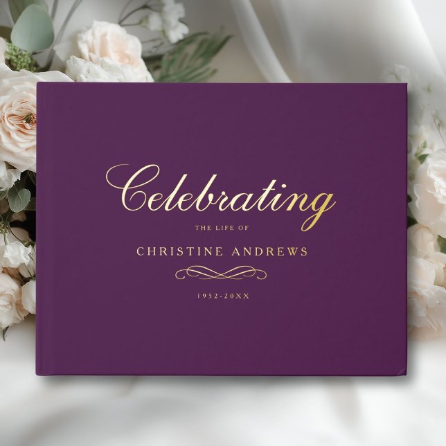 Celebration of Life Memorial–Elegant Minimal  Gästebuch (Celebration of Life Memorial–Elegant Minimal Foil Violet Guest Book)