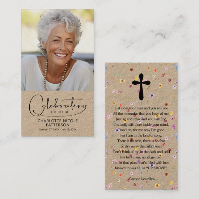 Celebration of Life Photo Bookmark Prayer Card Visitenkarte (Vorne/Hinten)