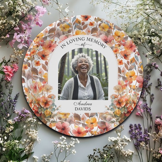 Celebration Of Life Photo Funeral Colorful Floral Pappteller (Von Creator hochgeladen)