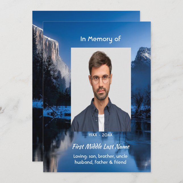 Celebration of Life Servce Mountain Lake Winter  Einladung (Vorne/Hinten)