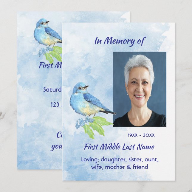 Celebration of Life Service Bluebird Garden Bird  Einladung (Vorne/Hinten)