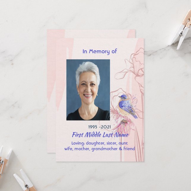 Celebration of Life Service Bluebird Garden Einladung (Vorderseite/Rückseite Beispiel)