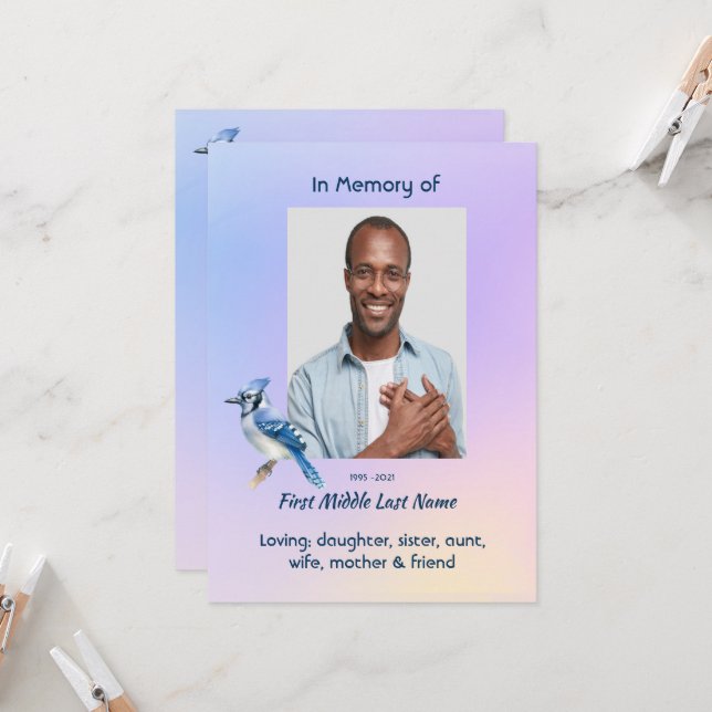 Celebration of Life Service Bluejay  Einladung (Vorderseite/Rückseite Beispiel)