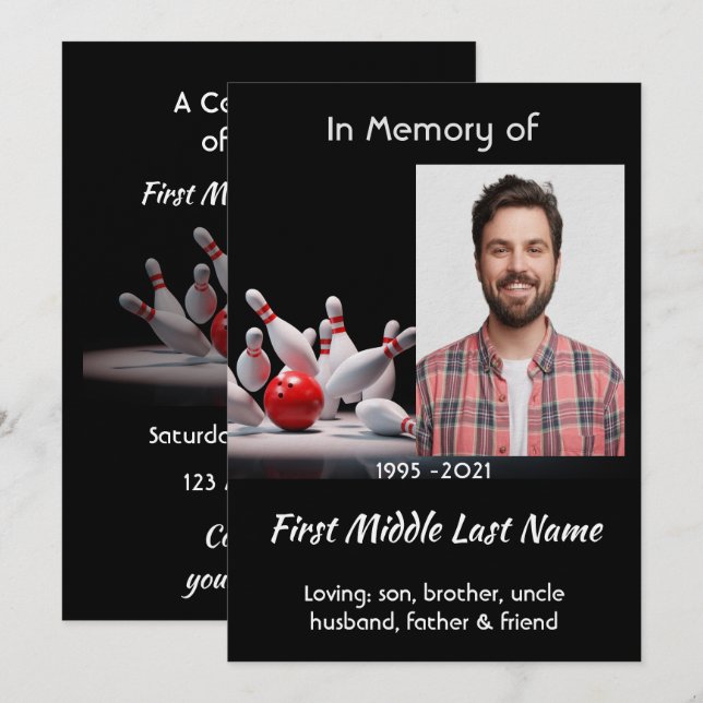 Celebration of Life Service  Bowling Bowler Einladung (Vorne/Hinten)