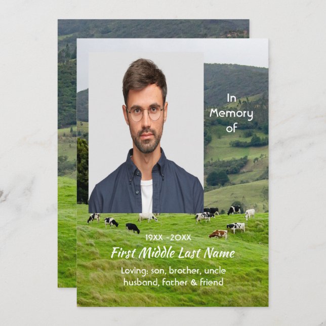 Celebration of Life Service Cattle Farm Landscape Einladung (Vorne/Hinten)