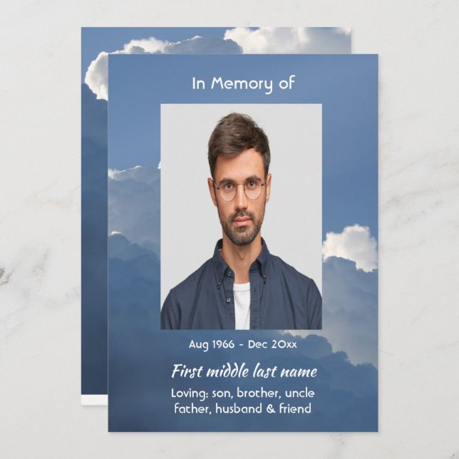 Celebration of Life Service Clouds Sky Heavenly Einladung (Vorne/Hinten)